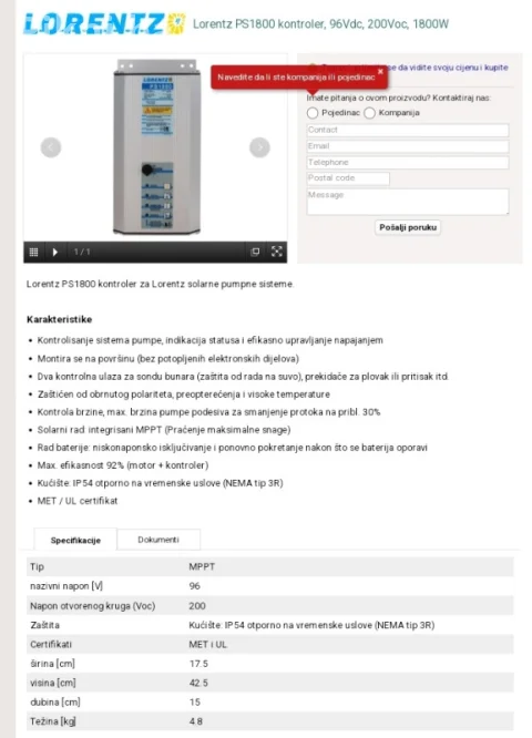 Solarni kontroler solarne pumpe sisteme rolentz ps1800