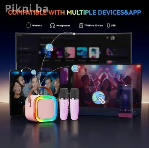 Karaoke Bluetooth Set | Zvučnik + 2 Bežična Mikrofona | Novo 3
