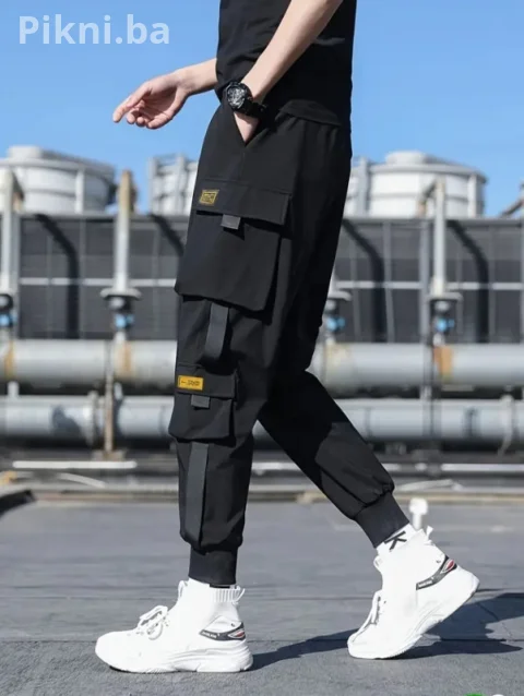 MODERNE CARGO PANTALONE - TEHNIKA DŽEPARICE (CRNE) 3