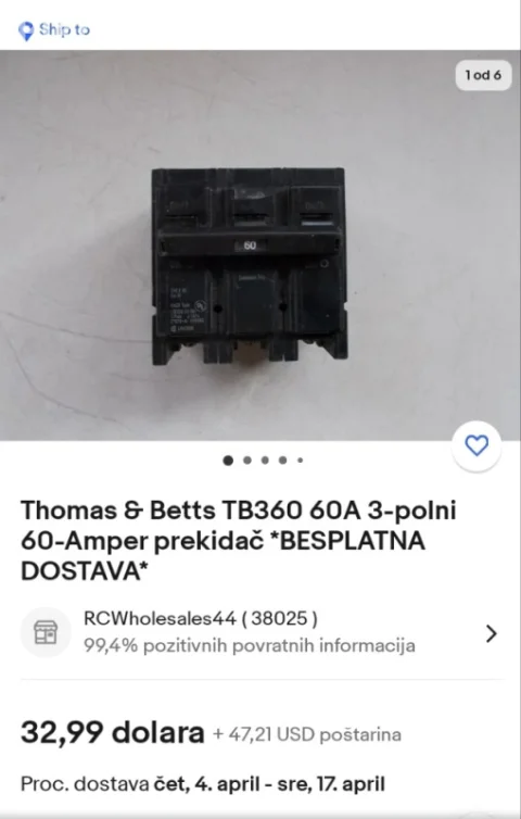 Kontaktor 60A THOMAS BETTS tb360 sklopke prekidaci 4