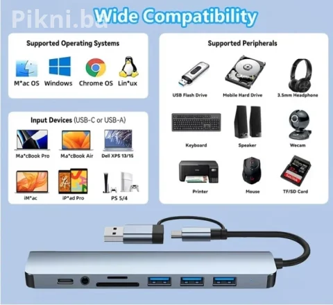 USB-C Hub 8-u-1 priključna stanica | USB 3.0 / SD/TF / 3.5mm audio 5