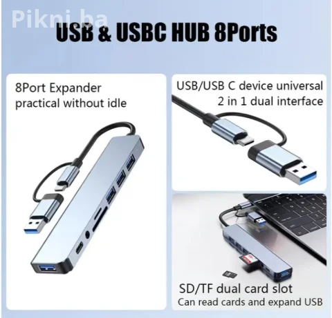 USB-C Hub 8-u-1 priključna stanica | USB 3.0 / SD/TF / 3.5mm audio 3