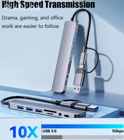 USB-C Hub 8-u-1 priključna stanica | USB 3.0 / SD/TF / 3.5mm audio