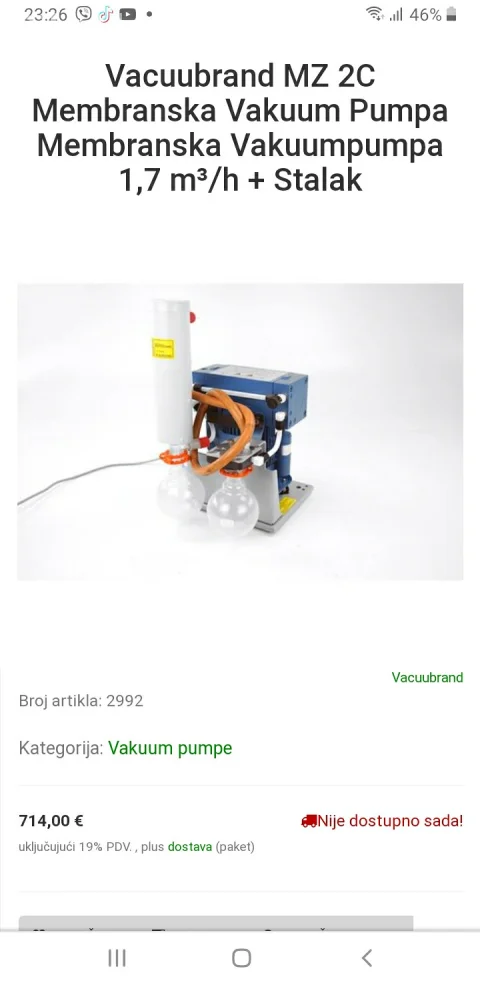 BRZA PRODAJA! PROVACUUBRAND MZ 2C DIJAFRAGMSKA VAKUUM PUMPA !