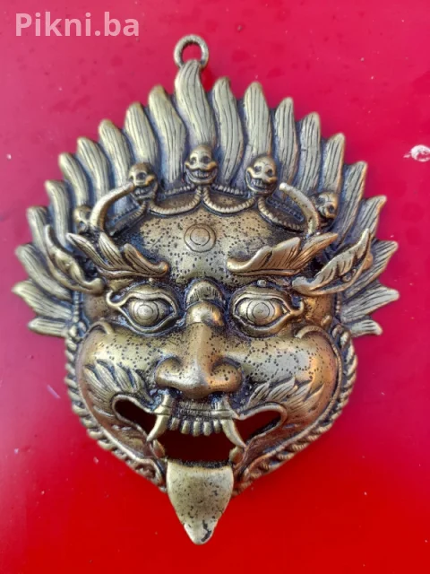 MESINGANA MASKA Mahakala/Etno - 12 cm Unikatni privjesak dekor