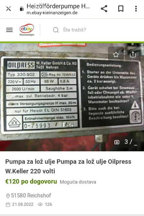OIDRESS W. KELLER Pumpa Uređaj za Lož Ulje Heizol EL 88W - Ispravno