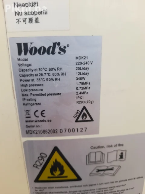 Wood's MDK21 Odvlaživač Zraka (20L/dan) - Potrebno Punjenje Plina 5