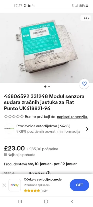 Senzor udara airbag fiat punto senzori