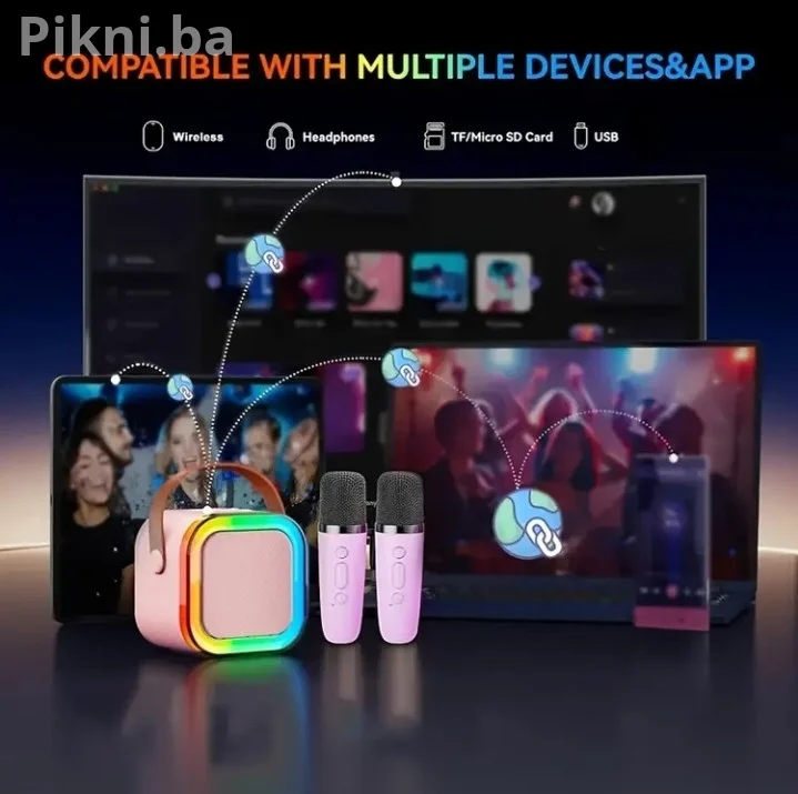 Karaoke Bluetooth Set | Zvučnik + 2 Bežična Mikrofona | Novo