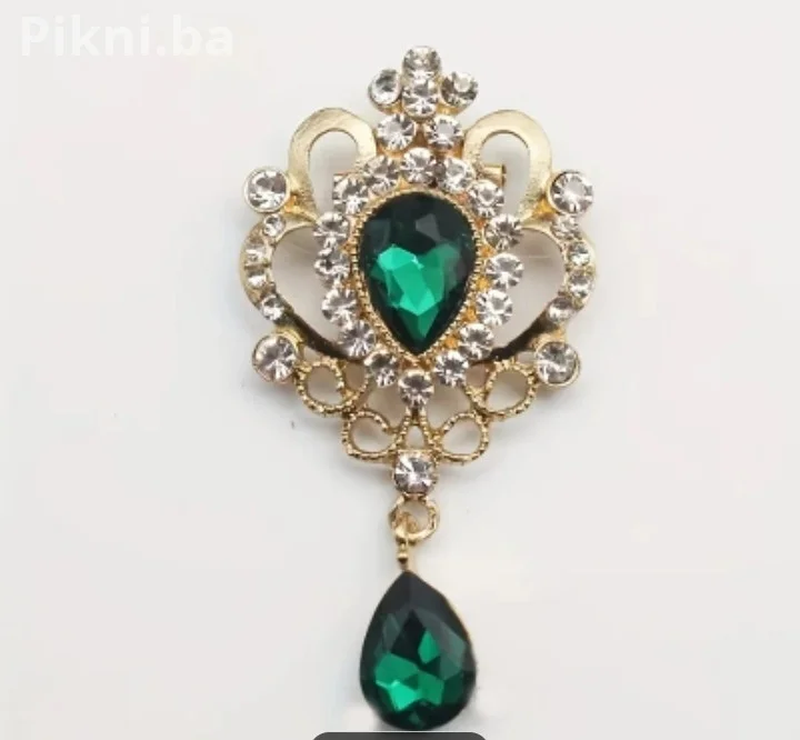 Luksuzni Vintage Broš sa Zelenim Kristalima / Novo - Elegancija