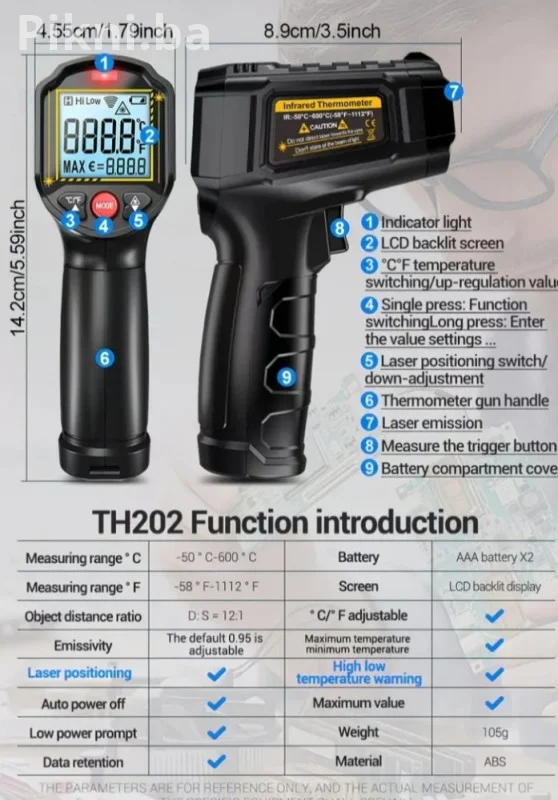 Infracrveni Laserski Termometar ANENG TH202 (50 C do 60 C)