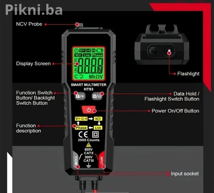 Smart Digitalni Multimetar HT93 - NOVO - Automatski