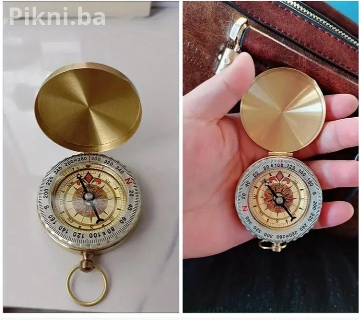 PROFI VOJNI LOVAČKI KOMPAS / GOLD VINTAGE / SVETLI U MRAKU