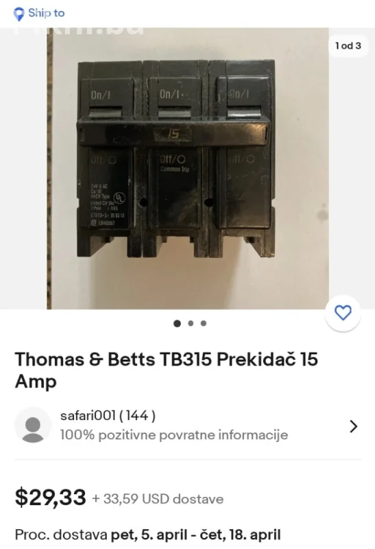 Kontaktor Thomas betts tb315 15A sklopka tropolni prekidac