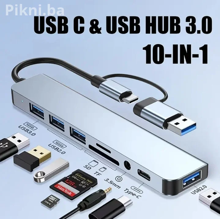 USB-C Hub 8-u-1 priključna stanica | USB 3.0 / SD/TF / 3.5mm audio
