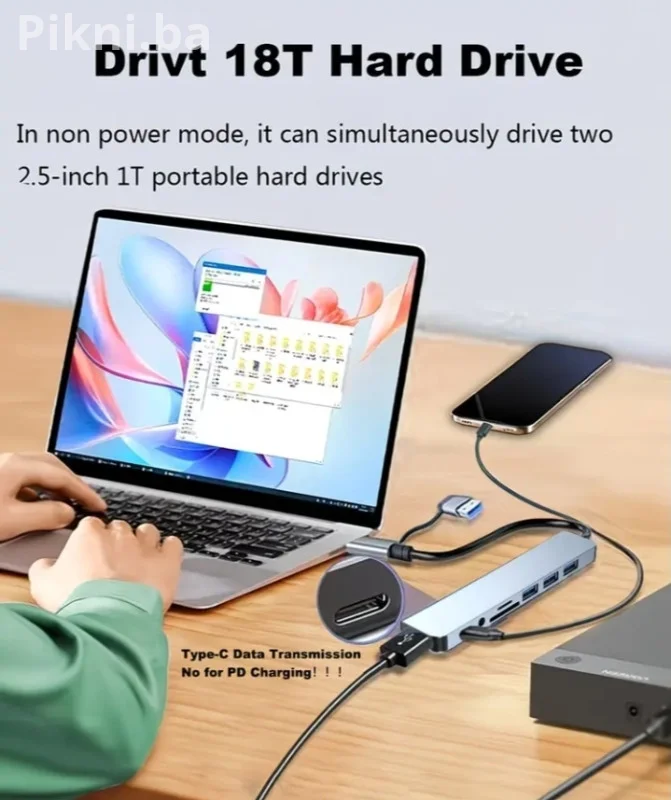 USB-C Hub 8-u-1 priključna stanica | USB 3.0 / SD/TF / 3.5mm audio