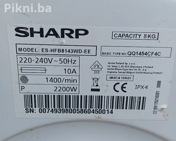 🛠️ DIJELOVI ZA VEŠ MAŠINU SHARP (Model: ES-HFB8143WD-EE) 🛠️