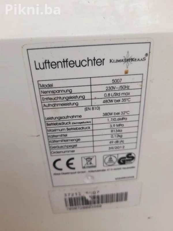 Klima1stKlaas Luftentfeuchter 5007 (ODVLAŽIVAČ ZRAKA) - Potrebno