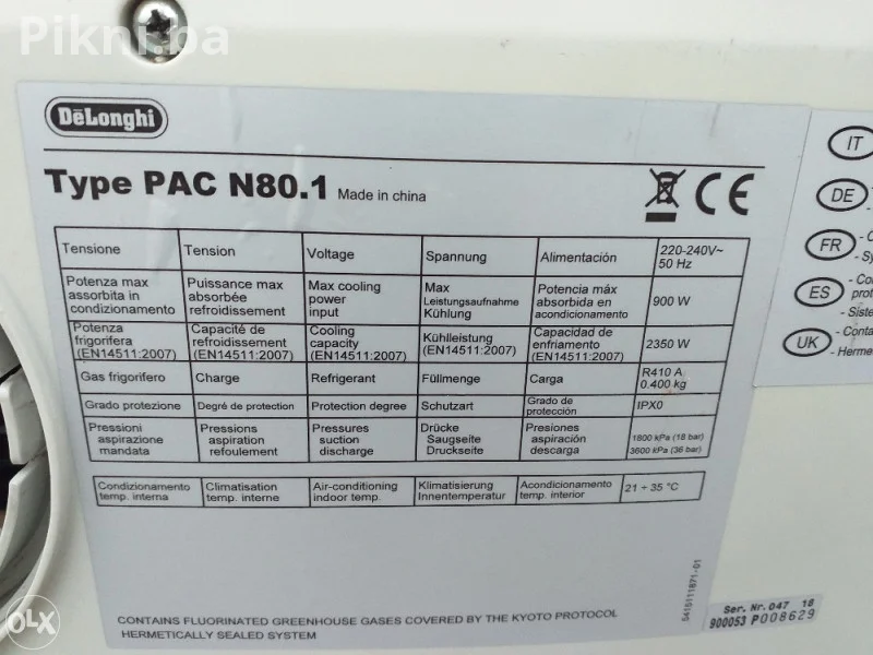 2u1 Pokretna klima DELONGHI PAC n80.1 isusivac vlage zr