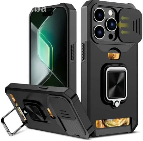 iPhone 17 Pro Max LUX Armor Maska / Crna / 360 Stand 7