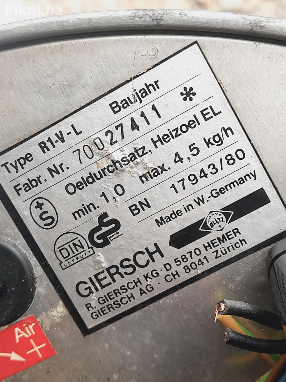 Gorionik na lož ulje naftu GIERSCH R1-V-L original (Nemački)