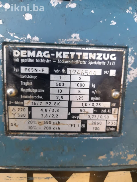 ⚙️ DEMAG ELEKTRIČNA LANČANA DIZALICA – 1000 KG lančara vrbac kran 7