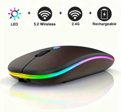 Bežični RGB miš 2.4G + Bluetooth 5.2 - Punjivi ultra-tanki tihi miš
