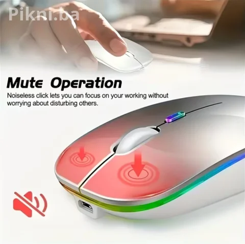 Bežični RGB miš 2.4G + Bluetooth 5.2 - Punjivi ultra-tanki tihi miš 3
