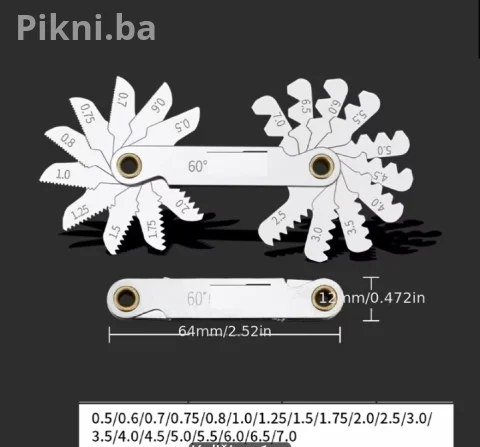 Metrički šablon / Češalj za navoje 60° (0.5 - 7.0 mm) - Mjerač koraka navoja